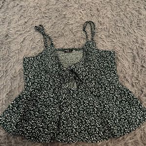 Sleeveless Green Floral Tie Crop Top